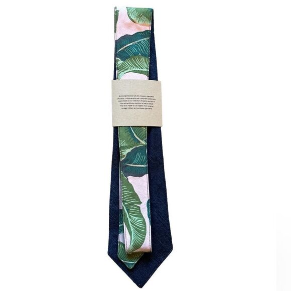 NWOT King Nalily 100% Сotton Pink Tropical Print Slim Tie - Picture 3 of 7